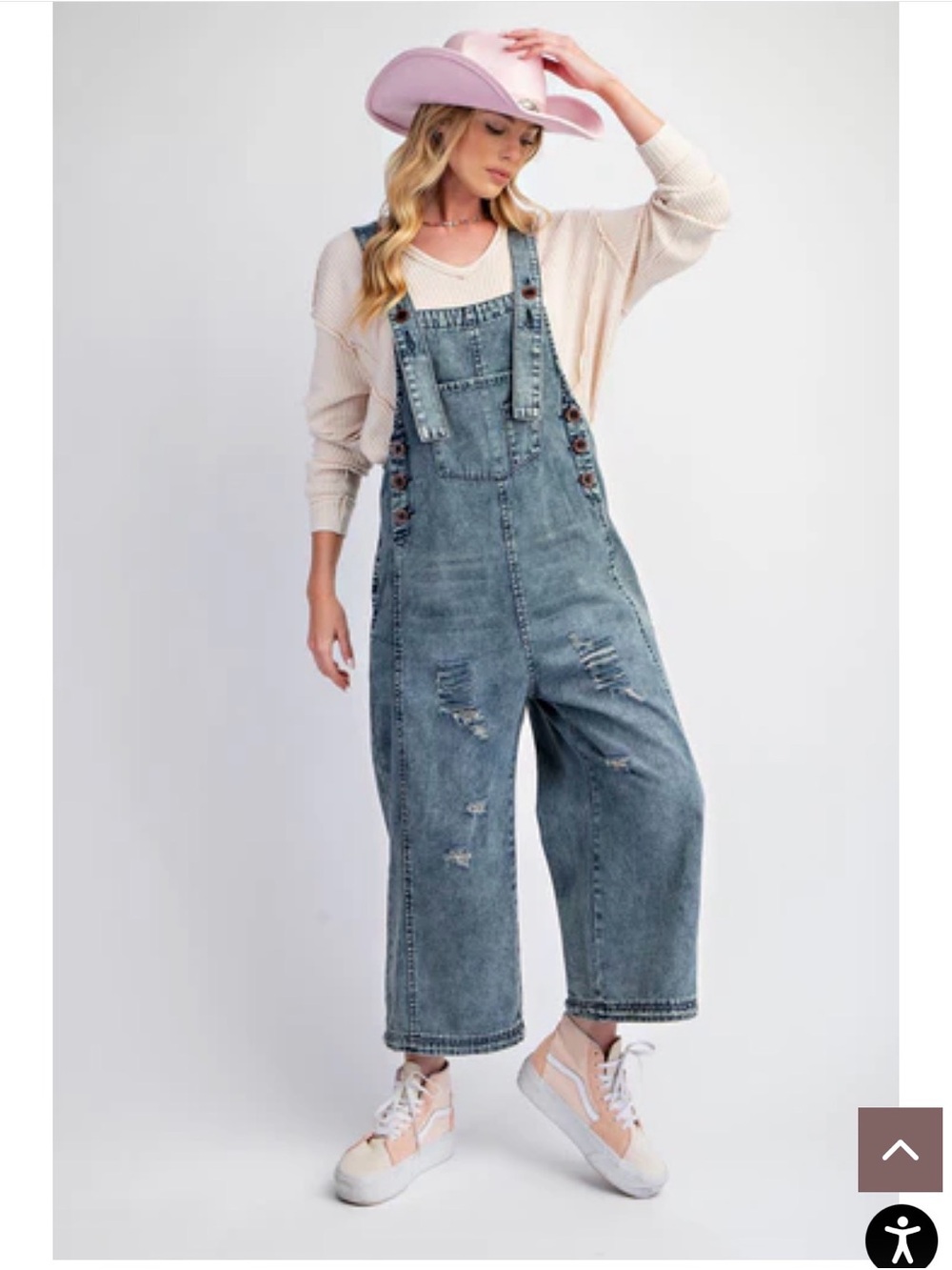 easel Washed Blue Distressed Denim Overalls